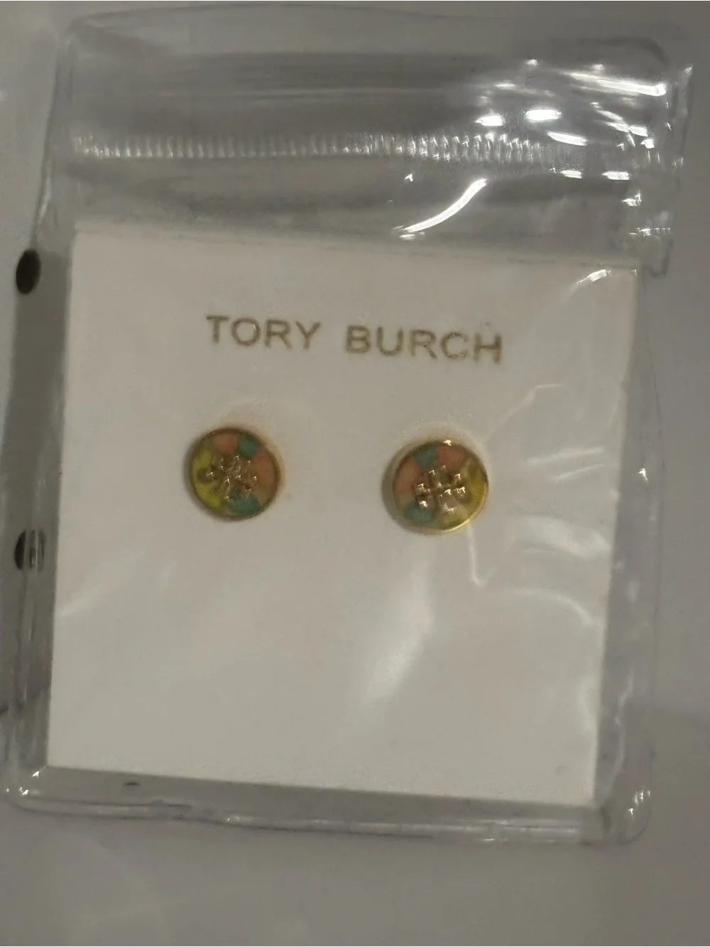 Tory Burch Multicolor Gold Logo Stud Earrings